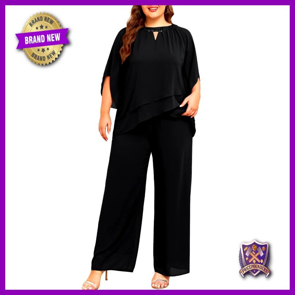 Plus Size Formal Pantsuit 2 Piece Chiffon Wedding Guest Outfit